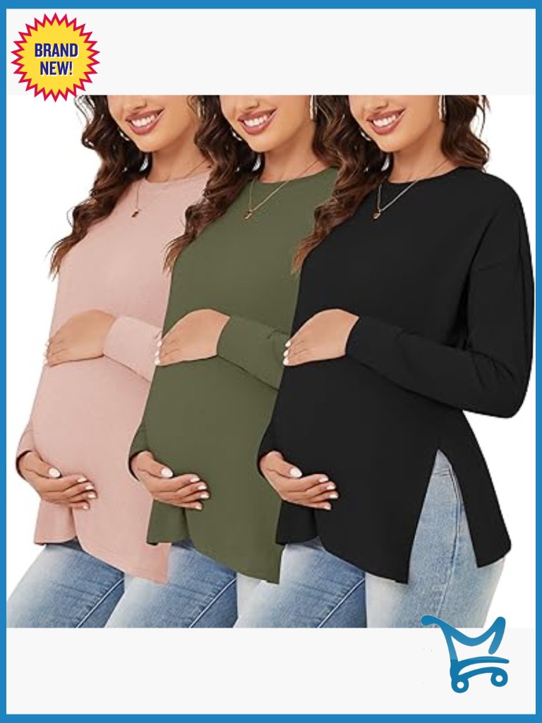 3-Pack Maternity Shirts Long Sleeve Ruched Tee Workout Tunic Blouse